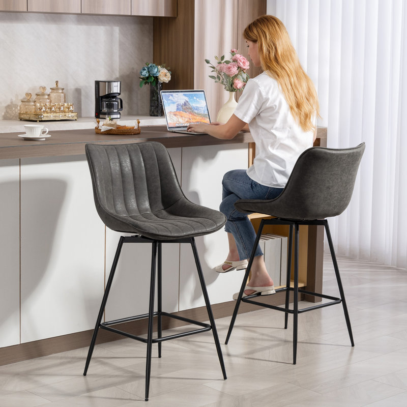 Upholstered Counter Stool with Metal Frame