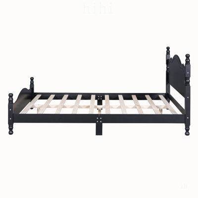 Cadre de lit plateforme en bois Queen Size de style rétro, support à lattes en bois pour un confort et une durabilité accrus