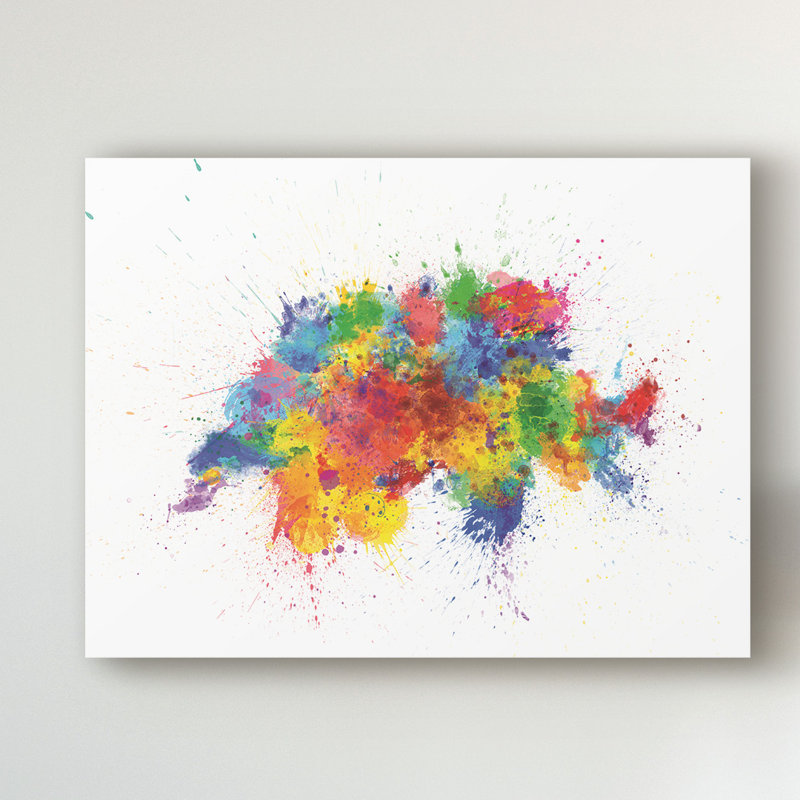 « switzerland paint splashs map », peinture sur toile tendue, H 14 po x l 19 po x P 2 po