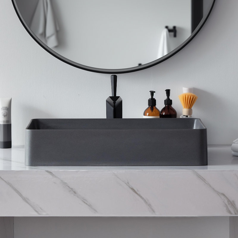 Lavabo de salle de bain L 20 po x l 14 po Pensen, pierre de quartz, gris mat