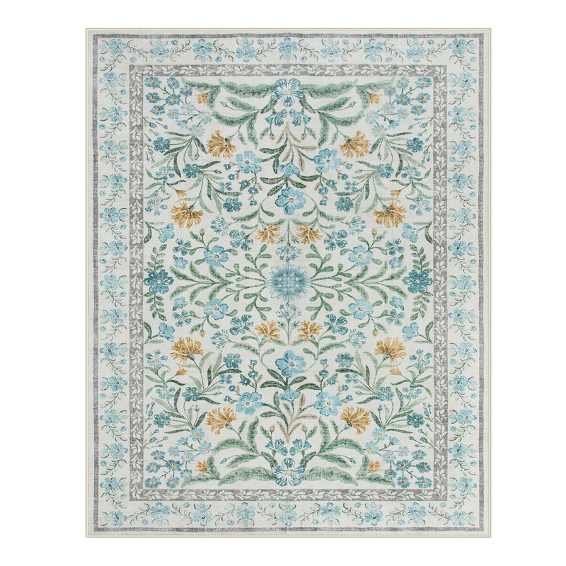  Washable Floral Area Rugs Boho Large Rugs Non-Slip for Bedroom Soft Rubber Backed Carpet, Rectangulaire 8 pi x 10 pi