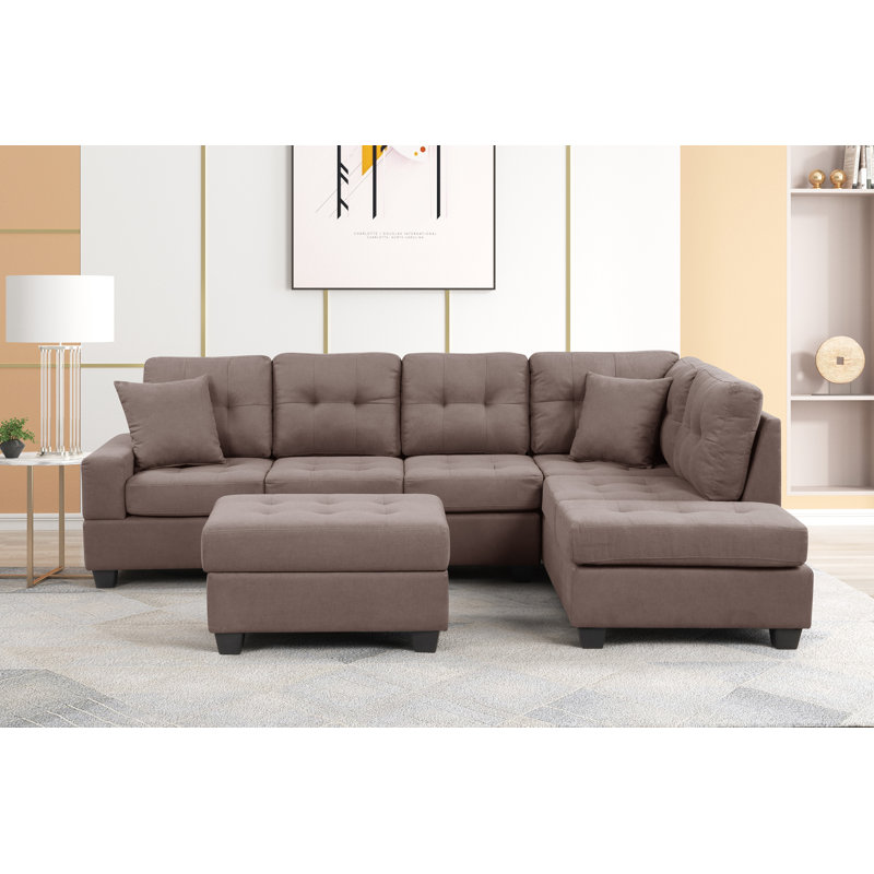 Misja Upholstered L-Shaped Sectional Reversible, Dark Brown Fabric
