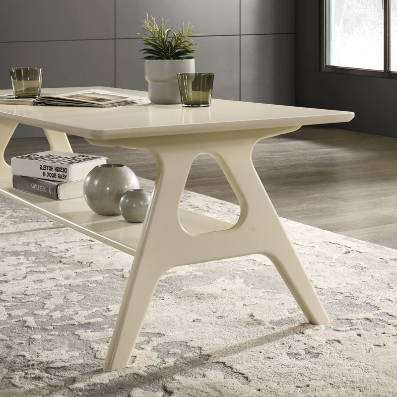 Table basse avec rangement Lamotte, Blanc cassé