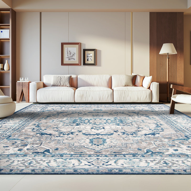 Aurich Light Gray/Blue Oriental Rug, Rectangle 8' x 10'