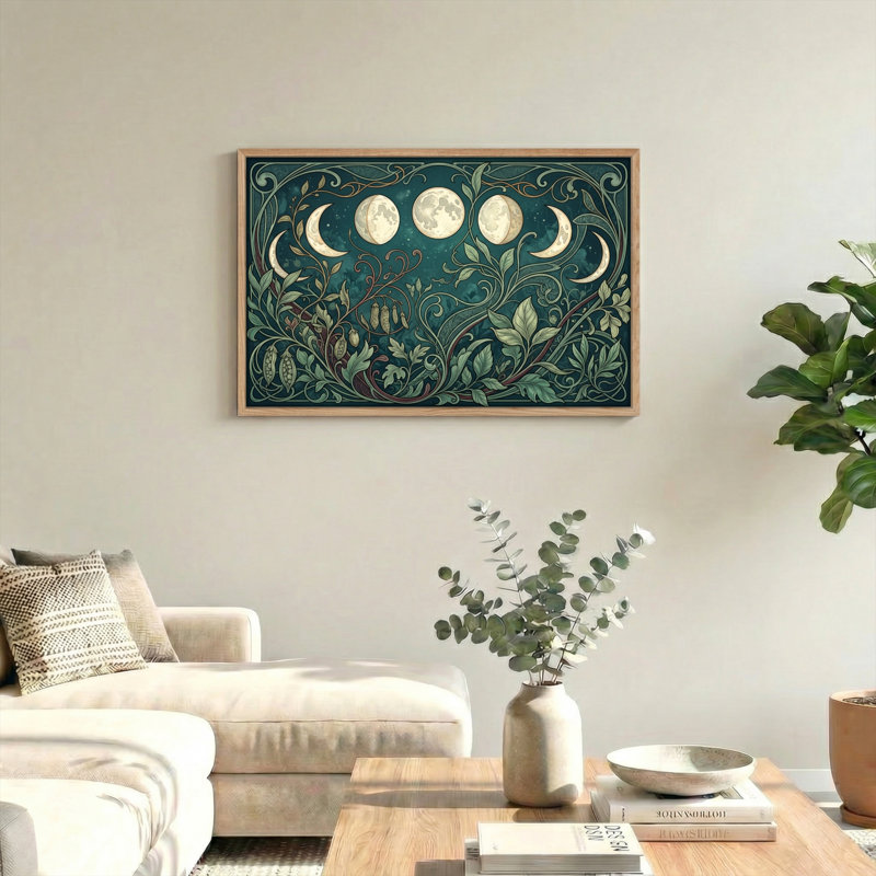 Ensemble de 1 tableau sur toile représentant les phases de la lune, 24"H x36"W, Natural