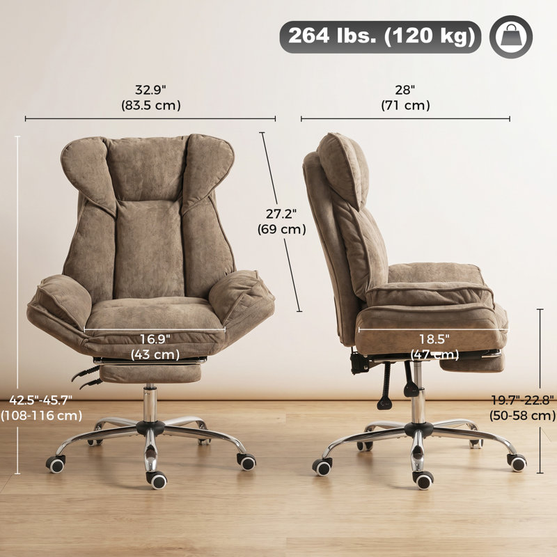 Fauteuil de bureau inclinable grande taille, Brun