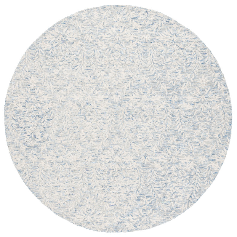 Ebony Hand Tufted Wool Pile Floral Rug, Round 6"