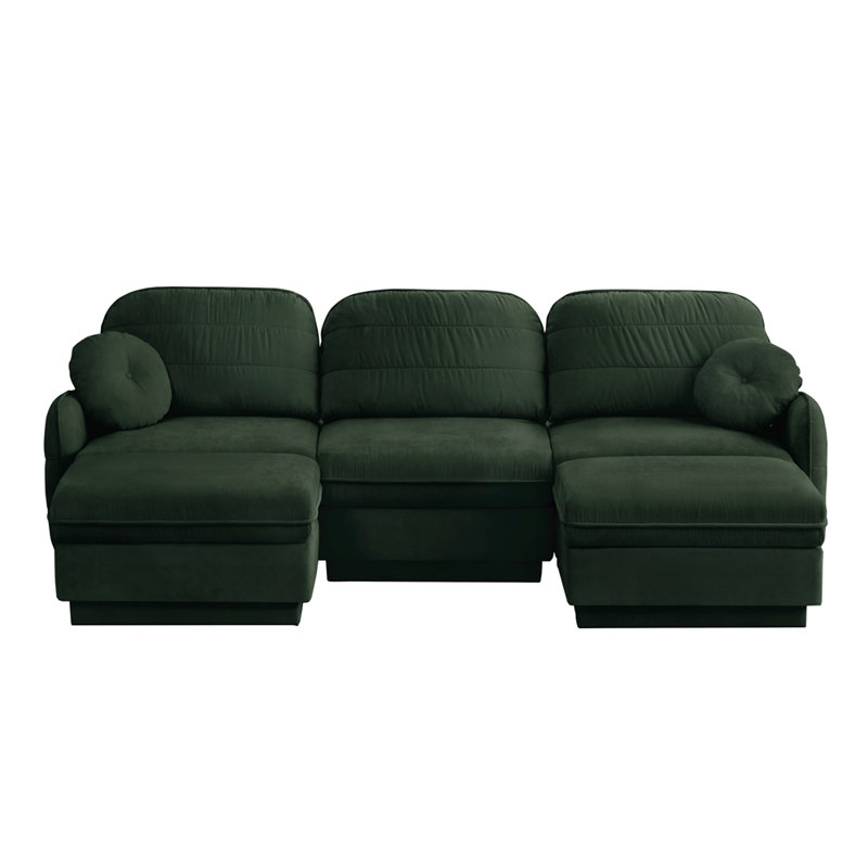 Canapé 105 po à 3 places avec 2 repose-pieds 105 po Chenille Cloud, H 37,4 po x l 105,1 po x P 57,8 po, Vert