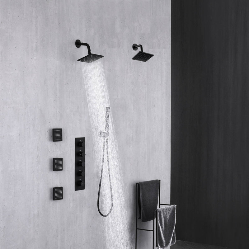 Système de douche thermostatique complet avec valve brute, Noir mat