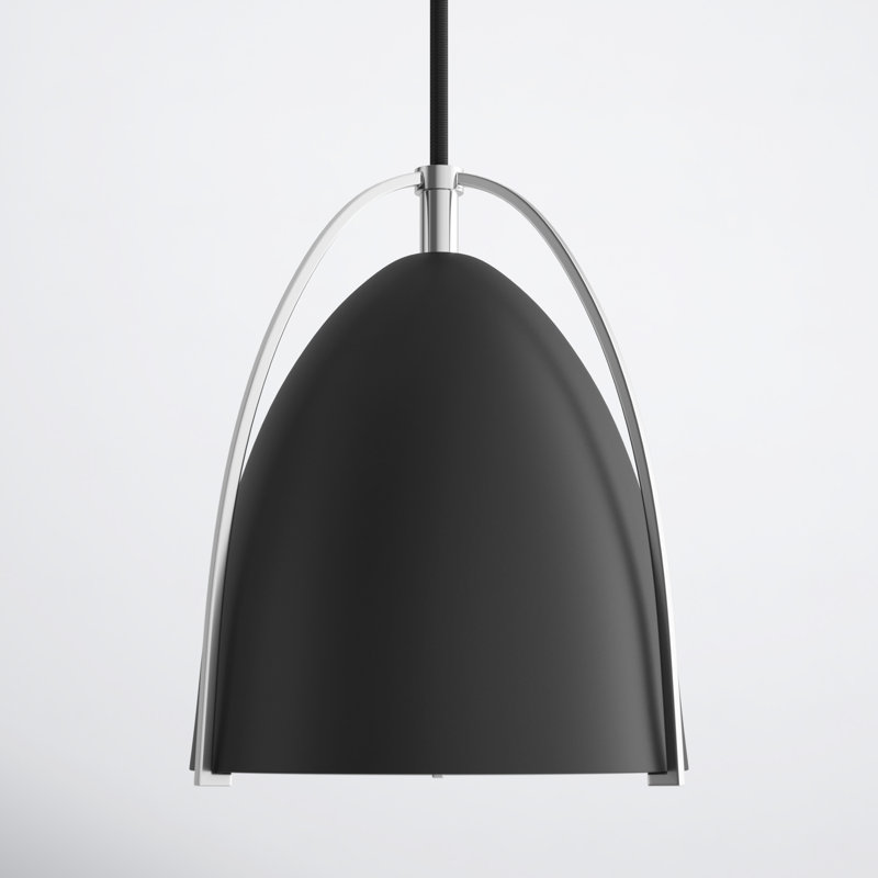 Nikki Single Light Metal Steel Dimmable Pendant, Chrome, 7.5" H x 6.25" W x 6.25" W, Black
