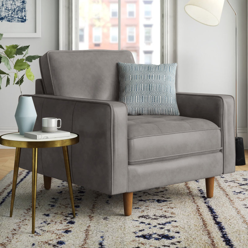 Fauteuil Rumsey, Cuir fleur gris