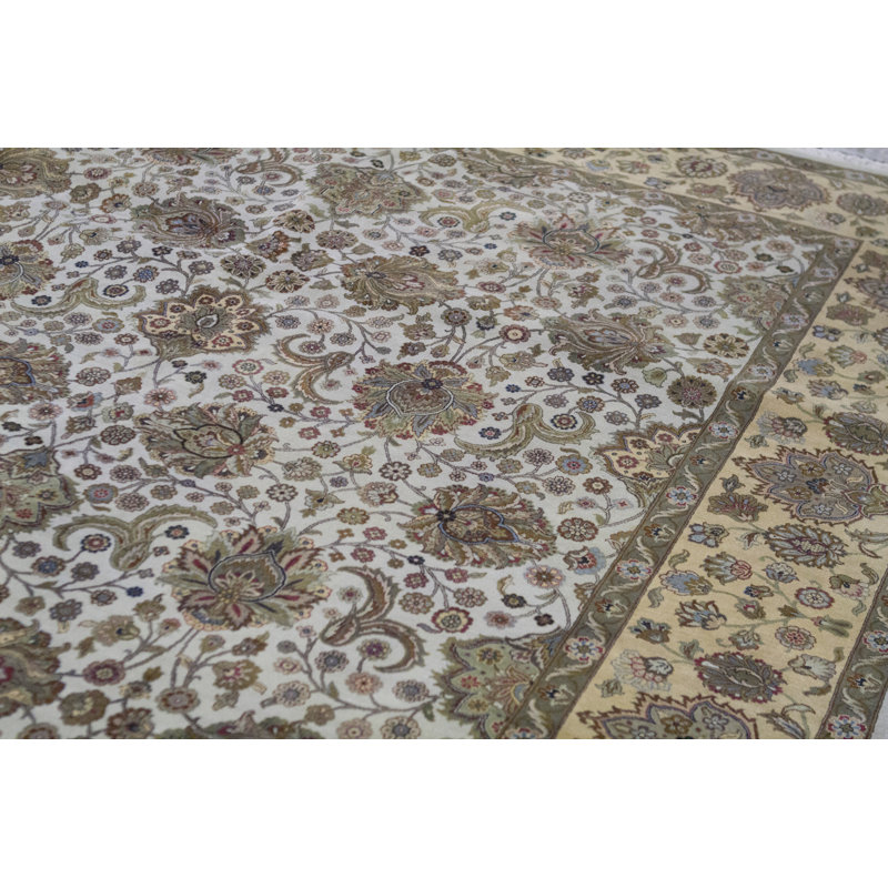 Tapis ivoire et doré de haute qualité noué à la main