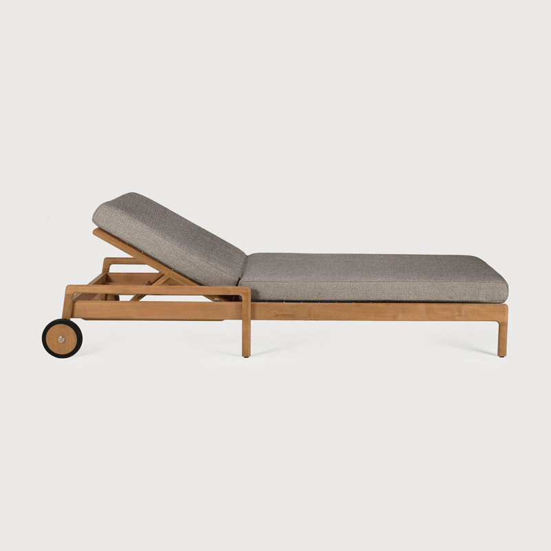 Jack Outdoor Teak Chaise Lounge, Teak Frame/Mocha Cushion