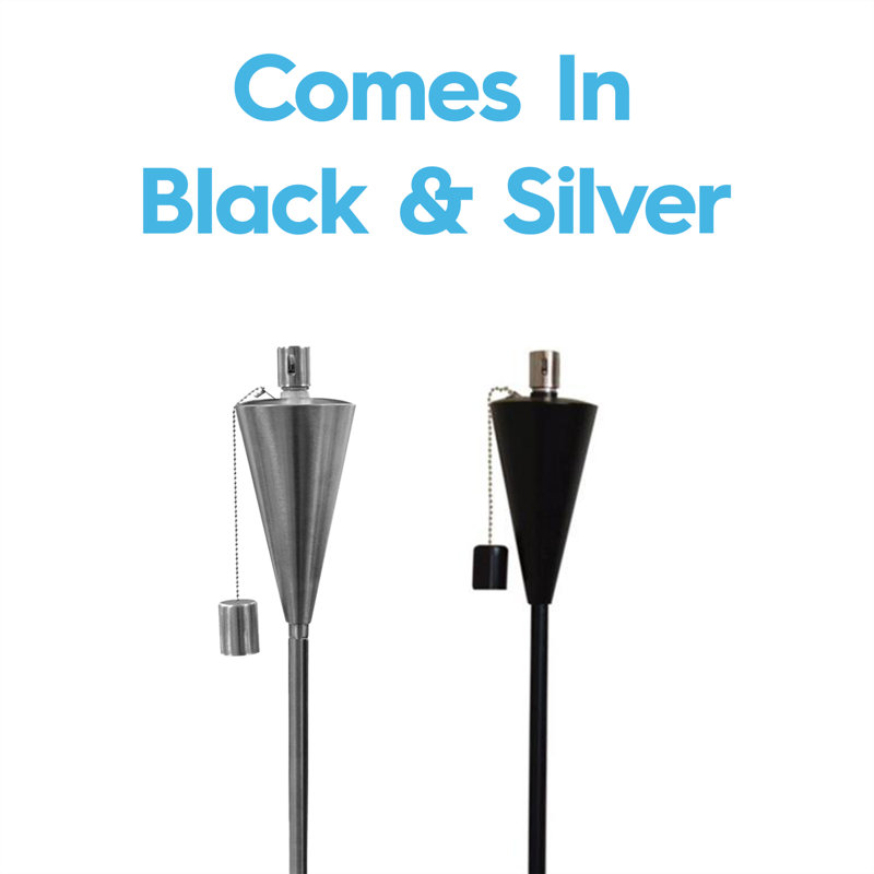 Harbour Housewares - 2x Garden Flame Torches - Metal Cone Design, Silver