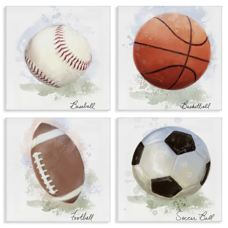 Soft Pastel Sports Balls 4pc Canvas Set, design by Matthew Piotrowicz