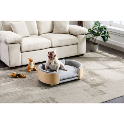 Mid Size Grey Pet With Scandinavian Style, Bent Wood Back, And - Scratch Removable Velvet Cushion Memory Foam, 1 Minute Installation For Large Canines Bed
