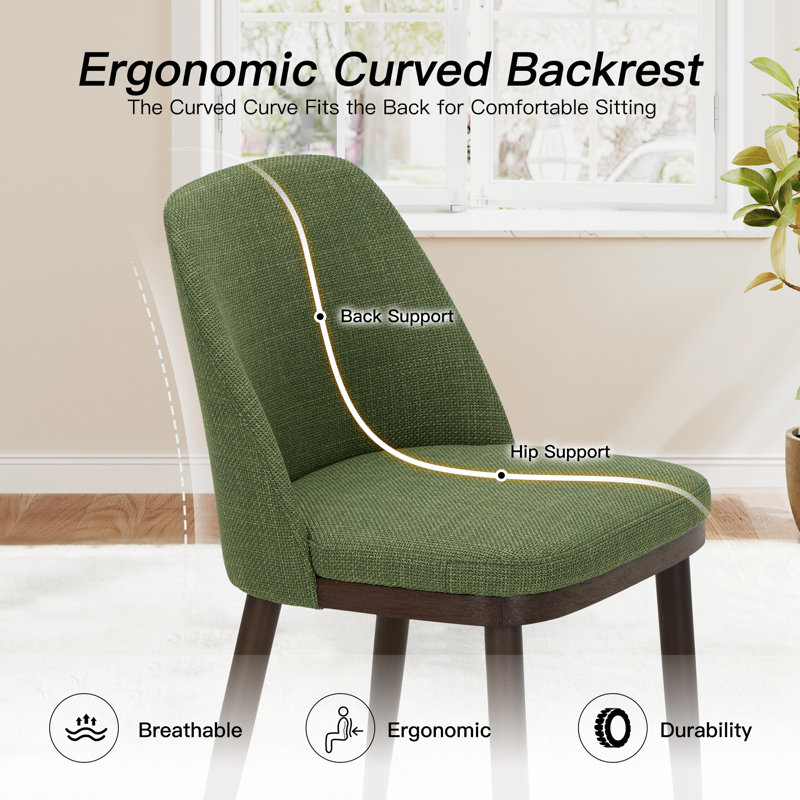 Breathable Fabric Dining Chair - Ergonomic Solid Wood Design, Multi-Scene Use, Green