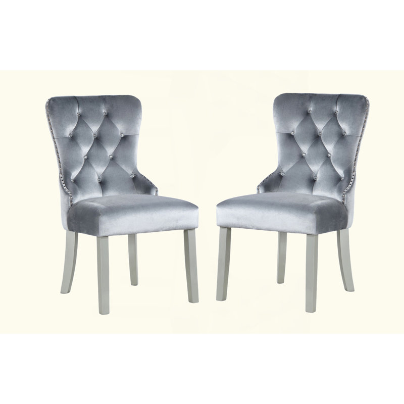 Flanelle gris foncé 2 pièces Chaises d'appoint rembourrées en acrylique capitonnées