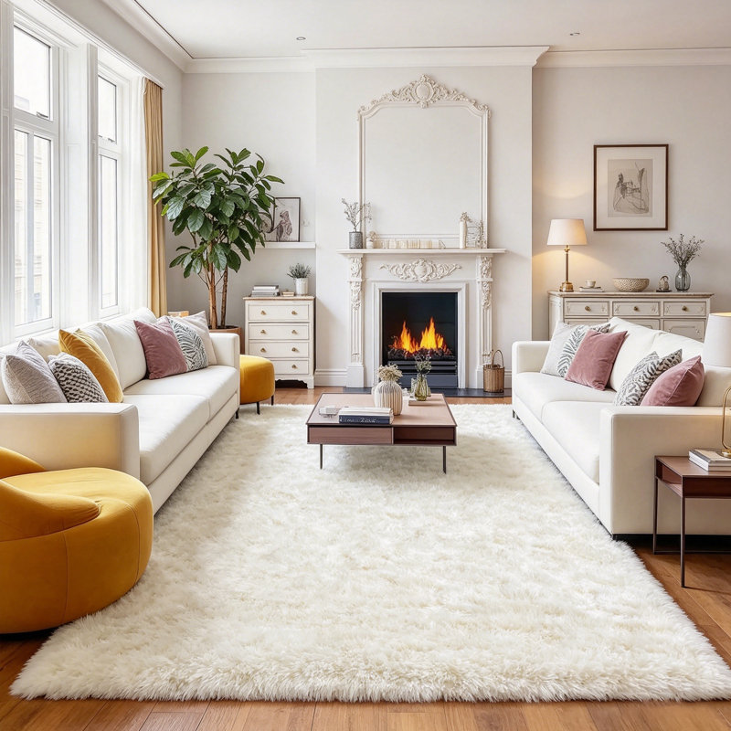 Aalieyah Deep Pile Fluffy Shaggy Area Rug for Indoor Use  White rug, Cream rug, 200*300cm