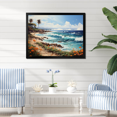 «Beach Tropical Paradise Pointillism I», reproduction d'art sur toile