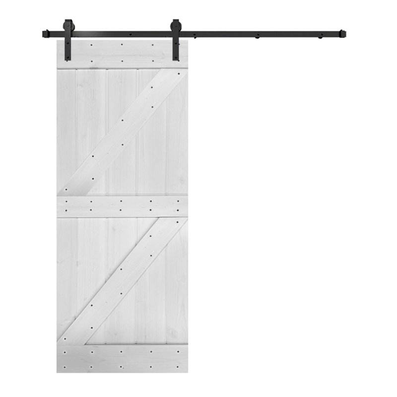 Porte de grange coulissante en bois de pin avec trousse de quincaillerie d'installation, Blanc, 38 po x 84 po