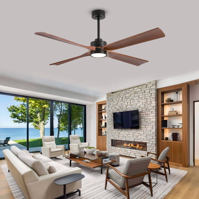 Modern Ceiling Fan With Led Light, Solid Walnut Blades, Dc Motor, Reversible Airflow, Dimmable 3 Color Led, Remote & Smart Control