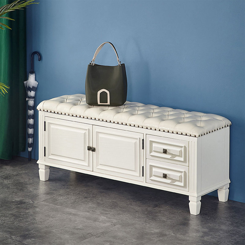 Banc rembourré blanc, 18.9" H x 47.24" W x 13.78" D