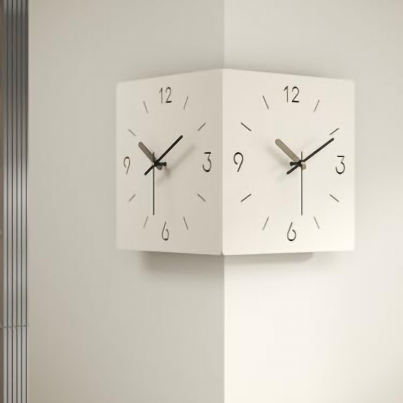 Horloge murale d'angle double face, horloge murale décorative de couleur claire, décoration de la maison, salon, décoration murale de chambre à coucher