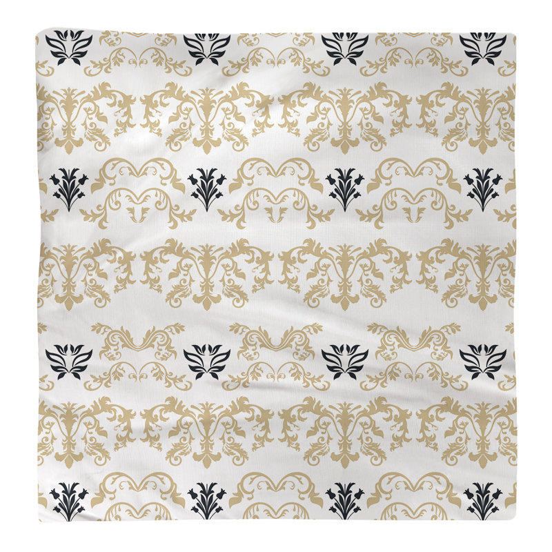 Damask Square Napkin, Old Gold/White/Black, Cotton, 10" W x 10" L
