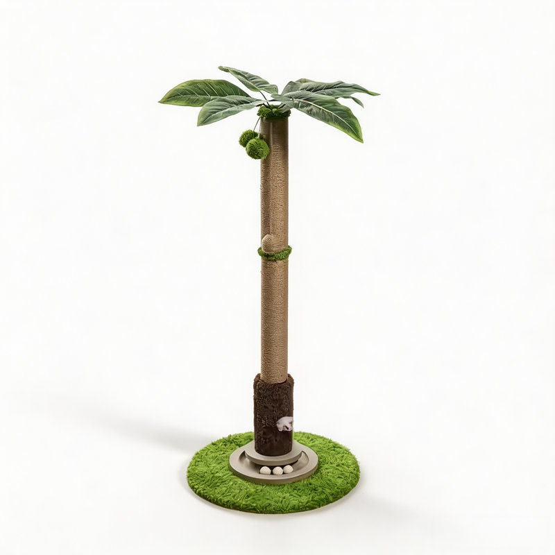 Tall Palm Tree Cat Scratching Post, Vertical Sisal Cat Scratcher with Turntable Ball Toy for Indoor Cats