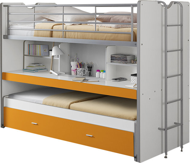 Storage Kids Bed with Trundle Bed, Orange