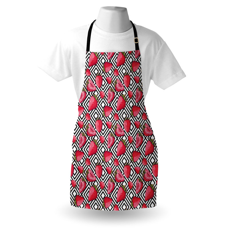 East Urban Home Fruits Apron Unisex, Chevron Striped Design, Adult Size, Black White