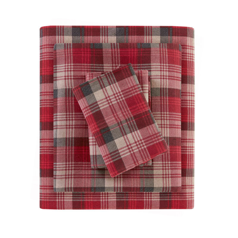 Ensemble de draps 3 pièces, Carreaux rouges, Couvre-lit simple + 2 pièces supplémentaires
