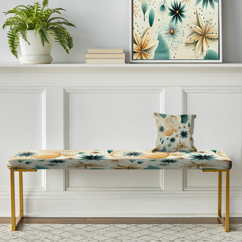 Coastal Neutrals Boho Collage - Coastal Upholstered Gold Bench