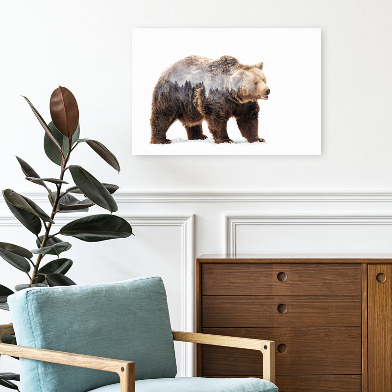 Forest Bear Spirit Abstract Contemporary Bear Forest Landscape Wall Art Print by Angyalosi Beata - Wrapped Canvas Print