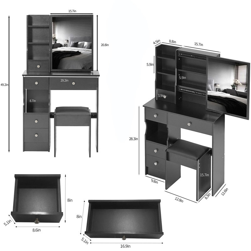 Makeup Vanity Set with Sliding Mirror