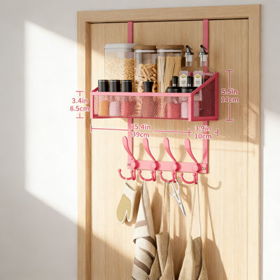 Over The Door Organizer With Hooks And Storage Basket, 2-Tier Space Saving Hanger For Towels, Coats, And Accessories In Bathroom, Bedroom, Kitchen, Or Office