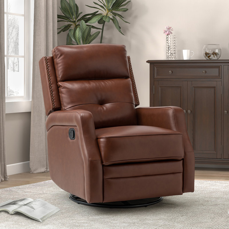 Fauteuil inclinable manuel pivotant Rudisill, Cuir véritable brun