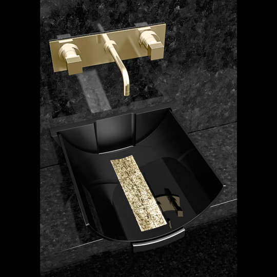 Calla 17.2'' L Bathroom Sink, Black/Gold