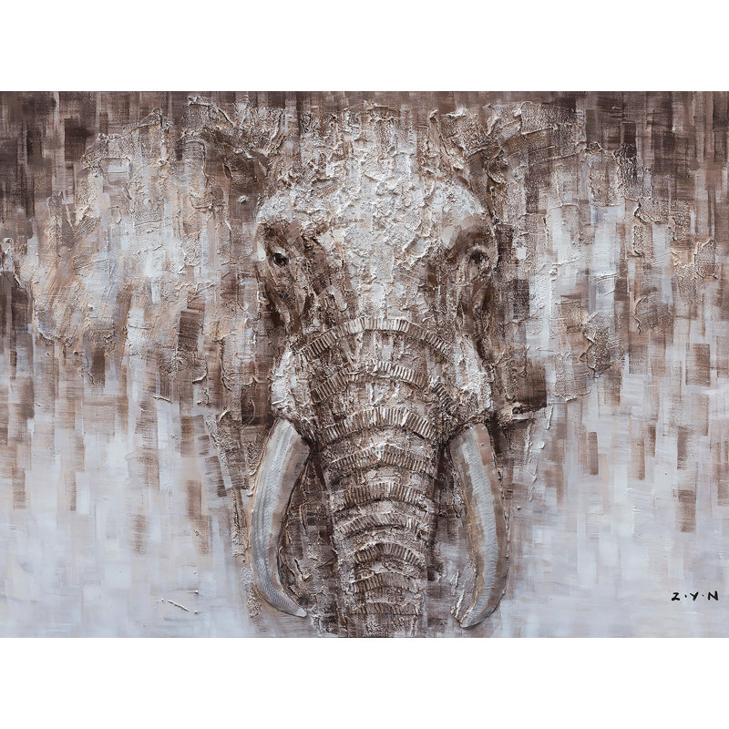 Mystérieux éléphant - peinture sur toile tendue, H 36 po x l 48 po x P 1,5 po