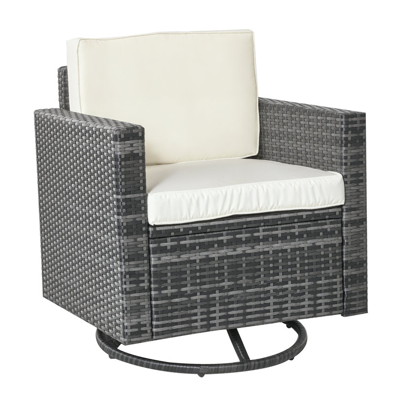 Bazara Swivel Steel Outdoor Lounge Chair, Cream White