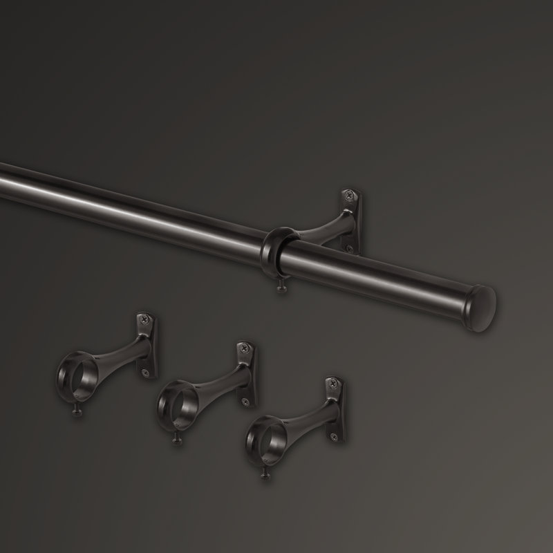 Dark Brown Adjustable Steel Outdoor Curtain Rod Set with End Cap Finials