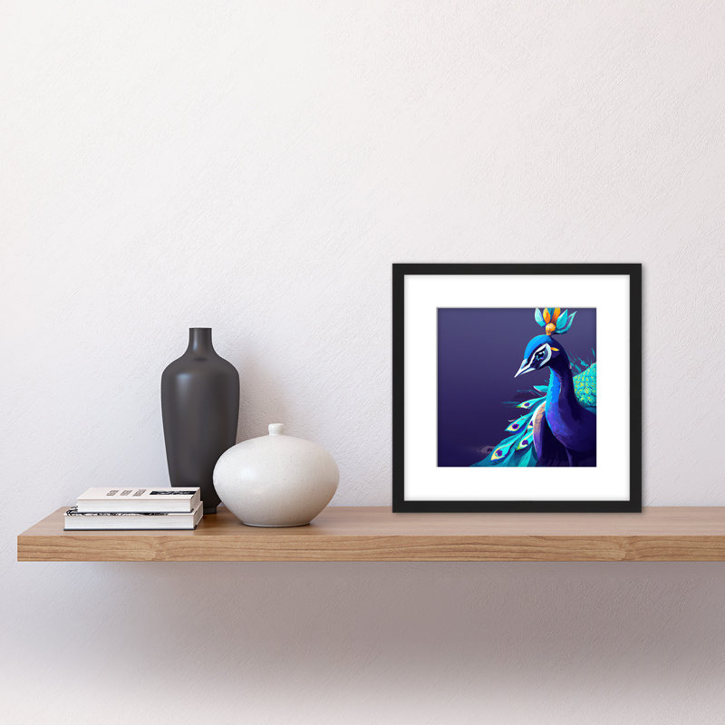 Peacock Navy Blue Bird Nature Watercolour - Single Picture Frame Painting