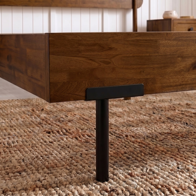 Queen Scandinavian Solid Wood Platform Bed with Headboard, 800 lbs Capacity, Non-Slip Noise-Free, Quick Assembly, Walnut