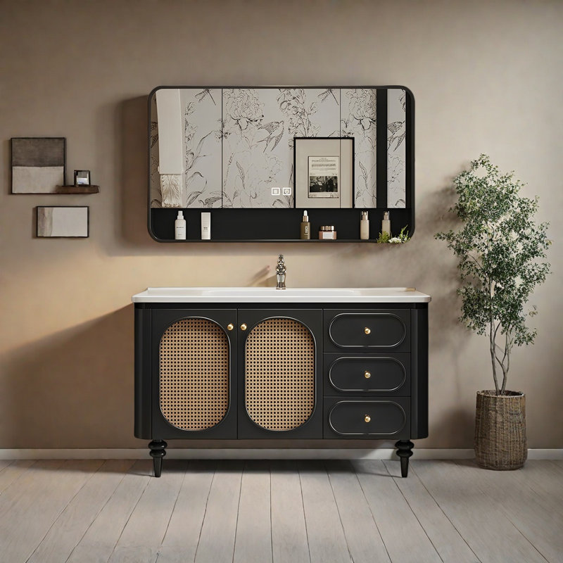 Intelligent French-style rattan bathroom cabinet