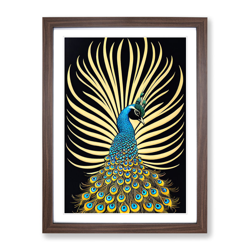 Precious Peacock - Single Picture Frame Print, 64cm H x 46cm W, Walnut