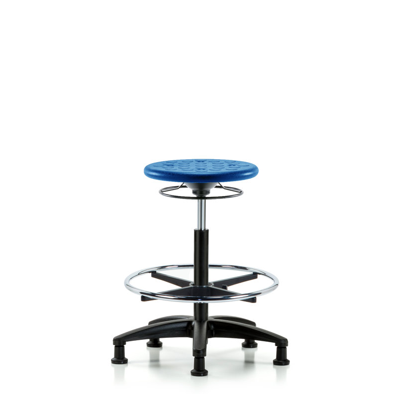 Huron Adjustable Height Ergonomic Lab Stool with Footring Pedestal Base, Stationary Glides, Blue
