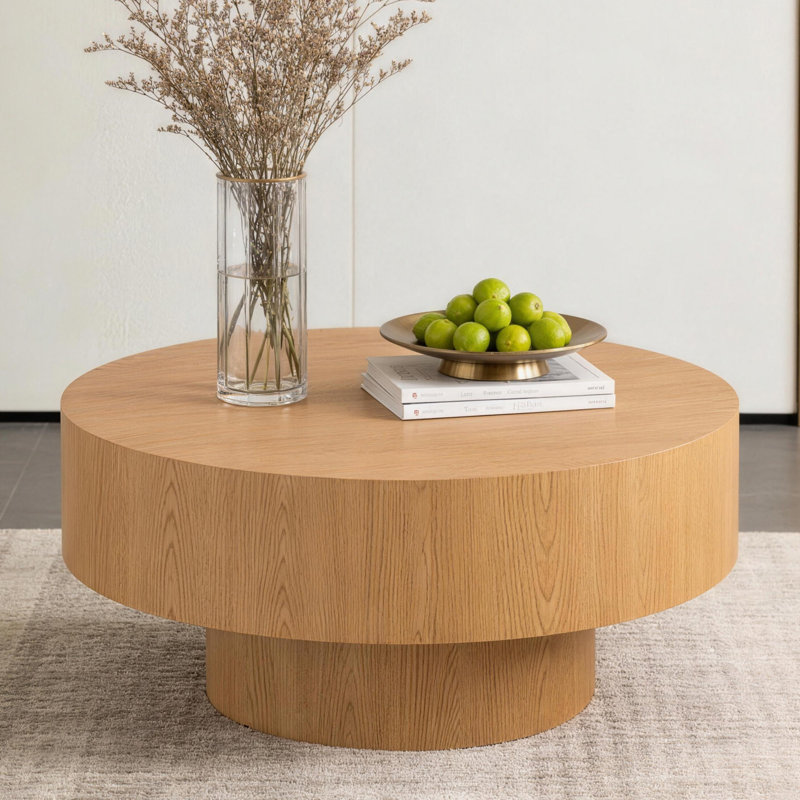 Table basse ronde ronde en bois naturel de 30,5 po pour le salon et la chambre à coucher, Bois naturel
