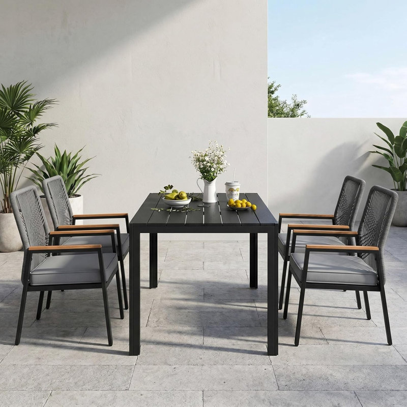 Patio Dining Set with, Dark Gray Cushion/Dark Gray Frame