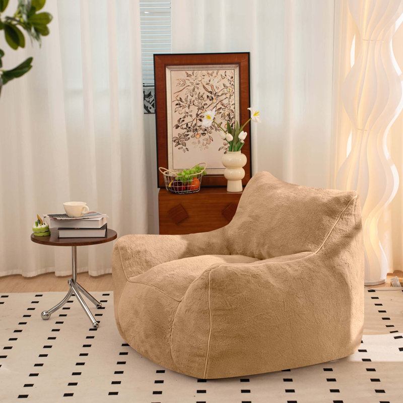 Pouf fauteuil, Fausse fourrure grise, H 26,8 po x l 38,6 po x P 39,4 po